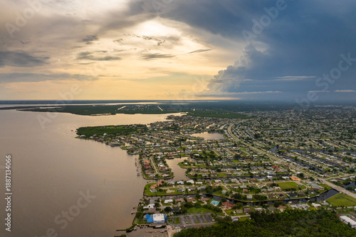 Wallpaper Mural Hurricane season in Florida. Rainstorm sweeping across Charlotte Harbor. Heavy precipitation and moving storm clouds in humid subtropical climate. Torontodigital.ca