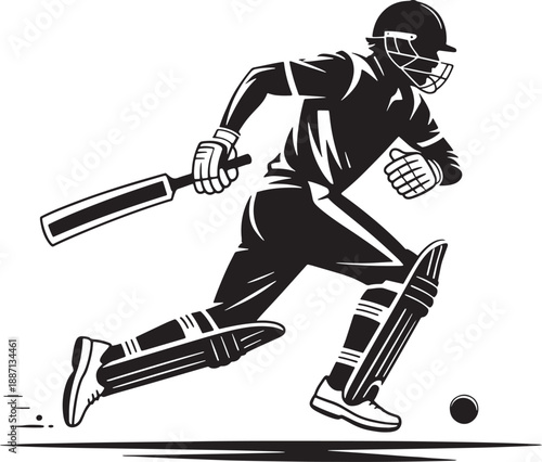 A dynamic illustration of a cricket player in action ready to hit