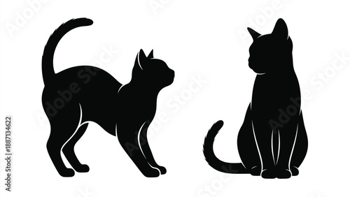Silhouette of two black cats in a minimalist and graphic style