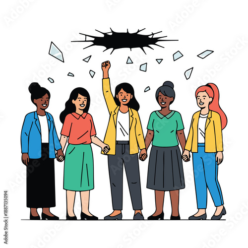 Diverse Group Of Professional Women Breaking Glass Ceiling