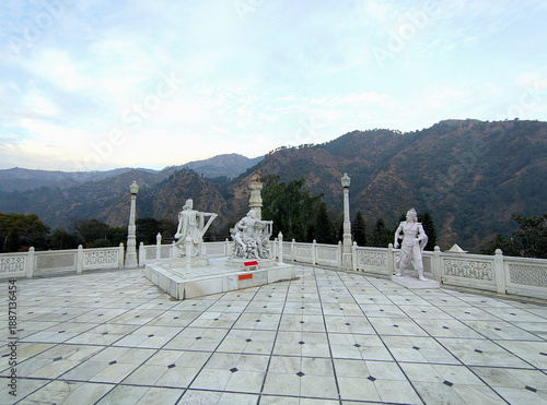Lord Krishna Depicting the Slaying of Jayadratha – Hindu Mythology Marble Sculpture at Mohan Sakti Heritage Temple in Sloan Himachal Pradesh India.