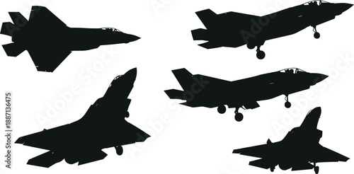 Jet Fighter Silhouette Collection: A striking arrangement of jet fighter silhouettes, capturing the power and sleek design of modern aviation.