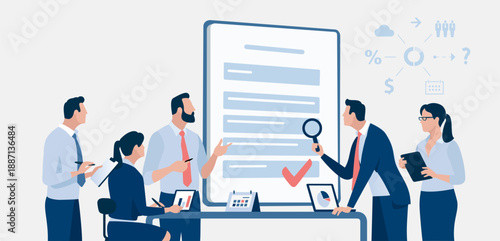 Agreement. Checking the document, contract. Vector illustration
