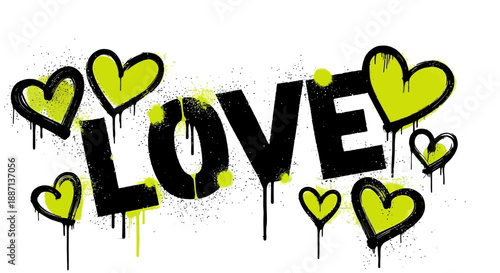 Vibrant graffiti love message on urban brick wall background