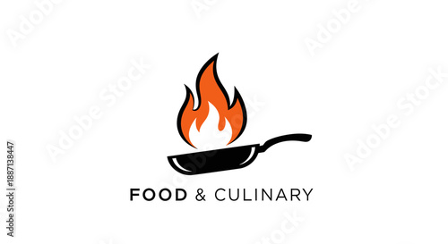 Creative Culinary Logo With Flame And Frying Pan, Excellent Design for Restaurant