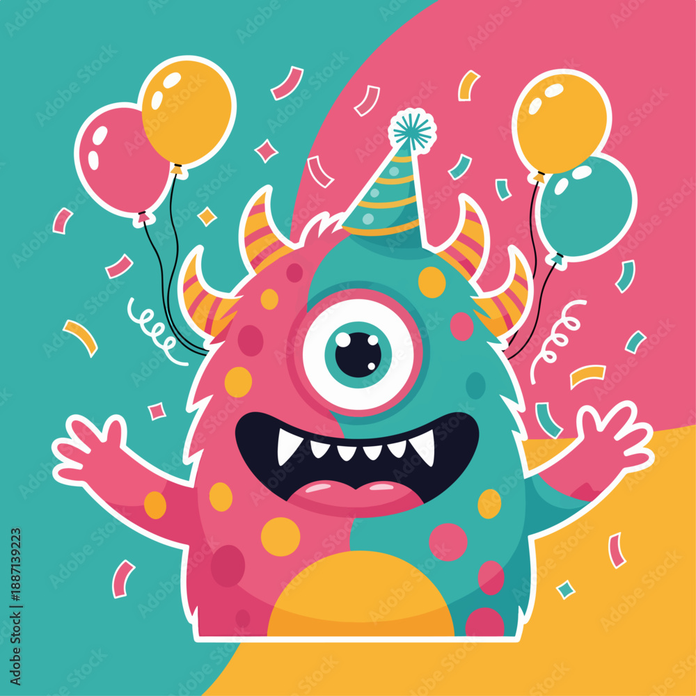 Fototapeta premium Happy cartoon monster with funny face. Halloween vector illustration
