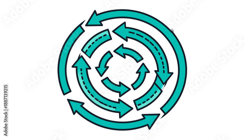 Cyclical Process Diagram with Interconnected Arrows for Business and Workflow Conceptualization