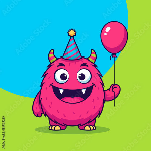 Happy cartoon monster with funny face. Halloween vector illustration. Great for package or party decoration.