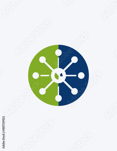 Connected Network Symbol with Green and Blue Color Scheme for Business Solutions