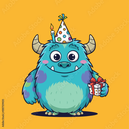 Happy cartoon monster with funny face. Halloween vector illustration. Great for package or party decoration.