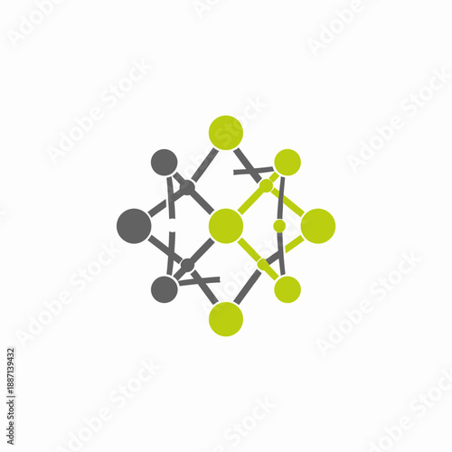 Connected Nodes Forming A Network With Abstract Green And Gray Arrangement