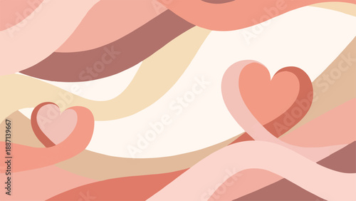 Celebrating Banner Valentine with Heartfelt Love Waves and Tender Ribbons Illustration