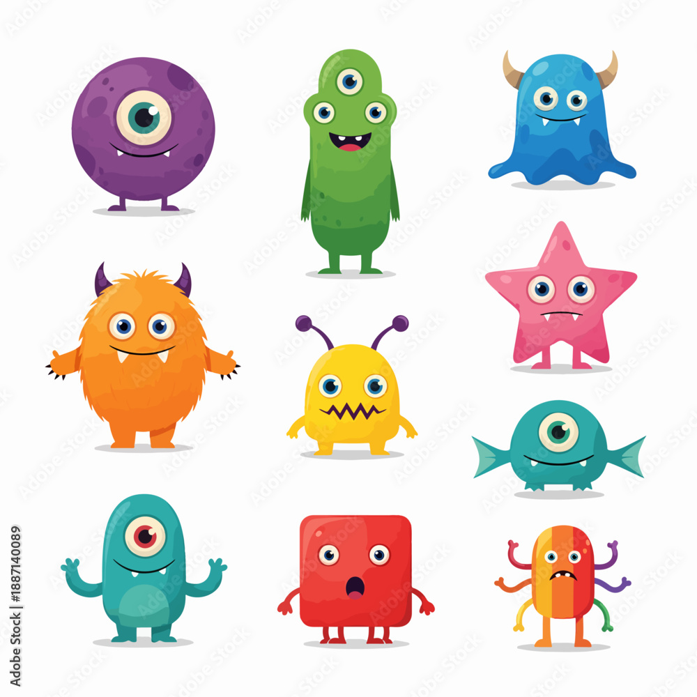 Obraz premium set of cute monsters. vector illustration