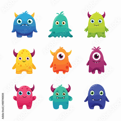 Fun Cute Little Monsters for Kids Design Colorful Collection. Big set of hand drawn black and white outline literature covers illustration. 