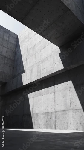 Dynamic Light Movement Through Modern Concrete Architectural Space With Evolving Shadows