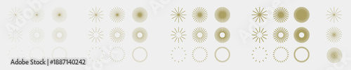 Starburst ray lines set, sunburst circular stroke vector design pack, minimalist radial line ornament collection, retro sun beam element for logo branding, isolated line art