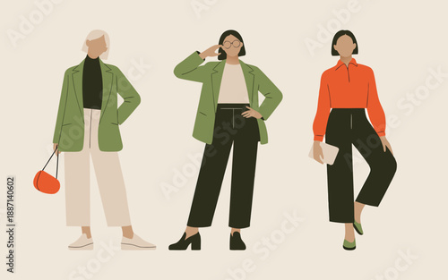 Stylish women in contemporary outfits a fashion illustration showcasing diverse looks and modern style elements
