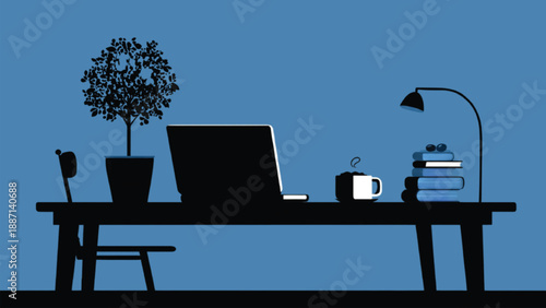 Laptop workspace with dates instead of coffee silhouette, Ramadan work desk and fasting lifestyle vector illustration
