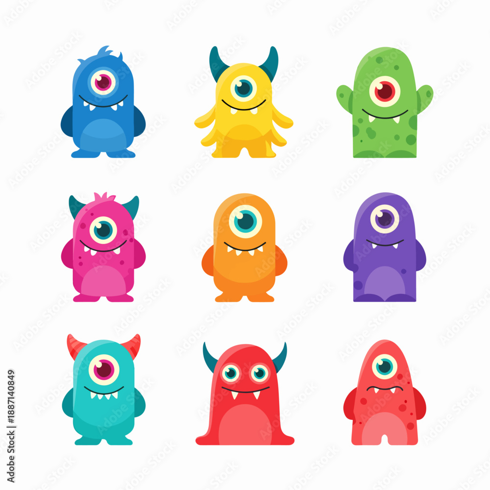 Obraz premium Funny cool cartoon monster with big horns. Vector illustration