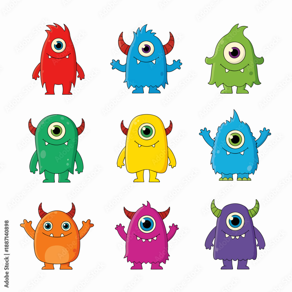 Obraz premium Happy excited cartoon monster waving hand