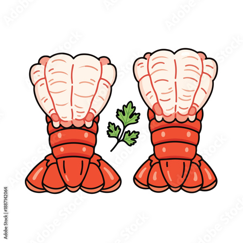 Lobster tails with parsley on white background seafood concept