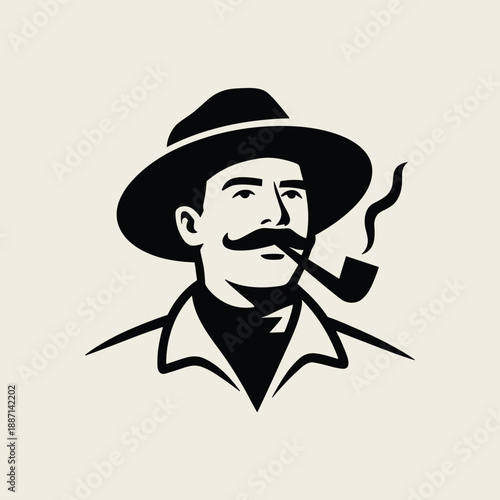 Vintage man with mustache smoking pipe wearing hat