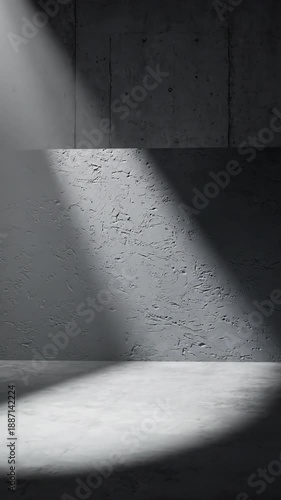 Dynamic Light Rays Illuminate Rough Concrete Interior Walls And Floor Modern Urban Scenery