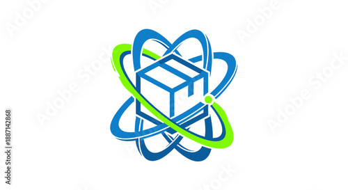 Delivery Network Depiction: Logistics Box within an Orbital Illustration Design