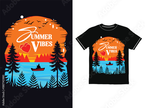 Summer Vibes T-Shirt with Sunset and Kayaker