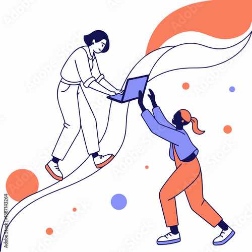 Business team collaboration and workflow concept with people working on laptop vector illustration