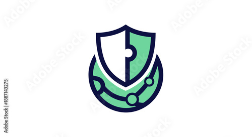 Digital Security Shield Emblem Worldwide Technology And Data Protection Icon