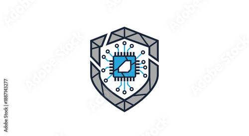 Digital Security Shield Emblem Representing Computer Chip and Data Protection