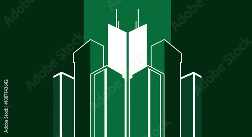 Dramatic Skyscraper Silhouette: Modern Urban Architecture Against a Green Background