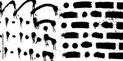 Abstract black brush strokes and rectangular shapes on a white background