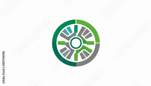 Dynamic Green And Gray Abstract Wheel Symbol For Technology And Innovation