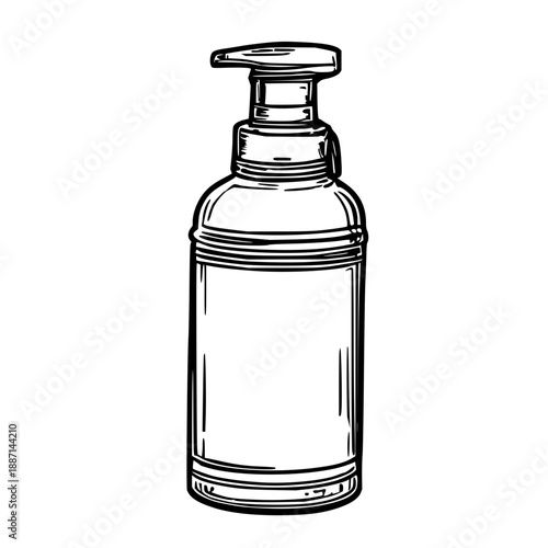 Black line art illustration of a travel toiletry bottle valve on a crisp white background, ideal for travel, wellness, or packaging design projects.