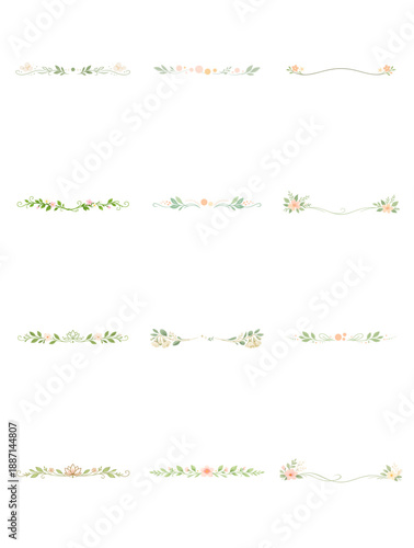 Botanical Floral Divider Set with Green Leaves and Flowers