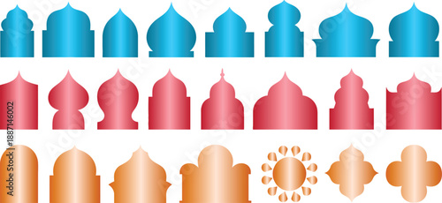 Colorful collection of variously shaped objects in three rows