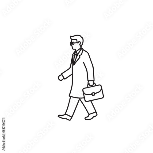 Businessman walking with briefcase in simple line art style with monochrome color in vector illustration for corporate identity