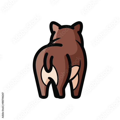 Brown bear rear view standing alone on white background
