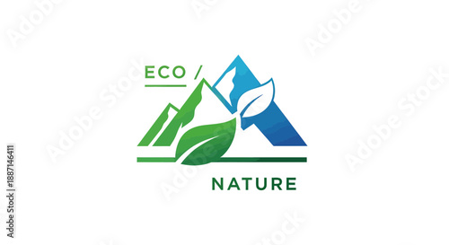 Eco-Friendly Emblem Showcasing Mountains and Leaves for Environmental Protection