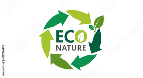 Eco-Friendly Emblem with Green Arrows Conveying Nature and Environmental Responsibility