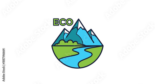 Eco-Friendly Mountain Landscape With River: Ecological Design For Nature and Planet Preservation