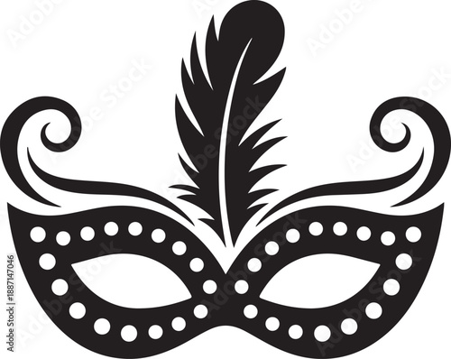 An ornate black Venetian carnival mask with a butterfly pattern and butterfly wing design creates an elegant masquerade disguise for a Mardi Gras festival or theater costume celebration.