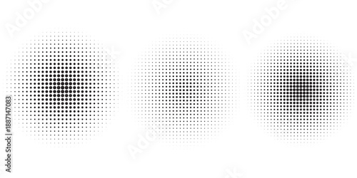 abstract halftone circles set.  Abstract dotted gradient design elements. Grunge halftone textured patterns with dots. Pop art dotted circle templates set