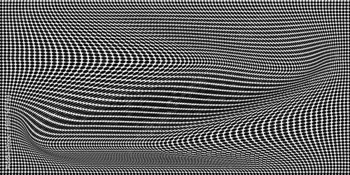Flowing dots particles wave pattern halftone gradient curve shape isolated on white background. Vector in concept of technology, science modern