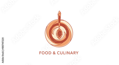 Elegant Abstract Culinary Logo Design With Artistic Spoon Over Food Texture Symbol