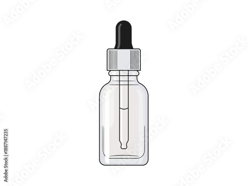 Illustration of a clear glass dropper bottle with a black rubber bulb