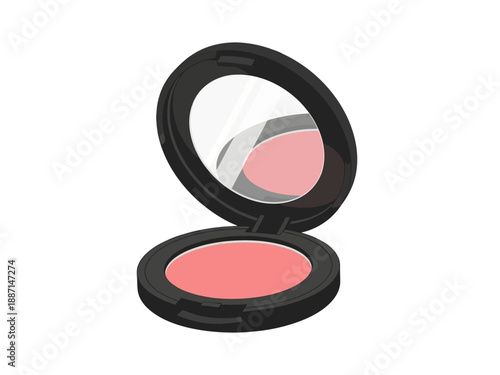 Open compact case with pink blush and mirror