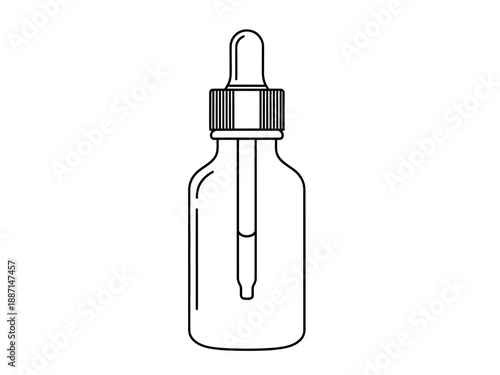 Black and white line drawing of a bottle with a dropper cap